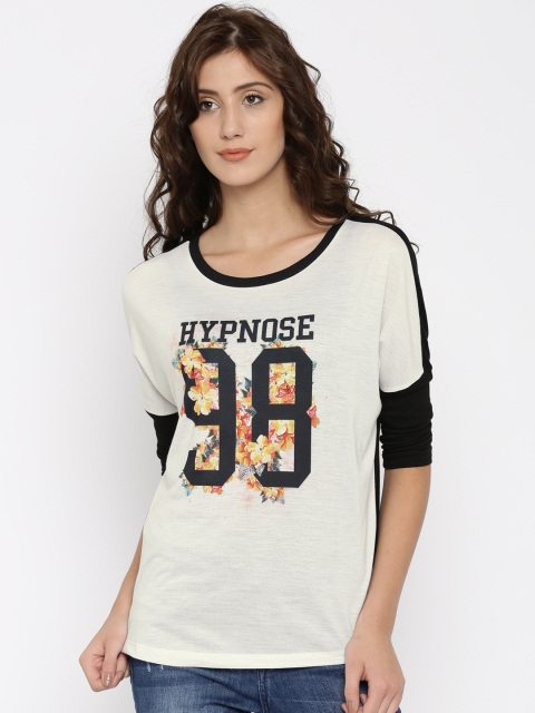 

Silly People Women Off-White & Black Printed T-shirt