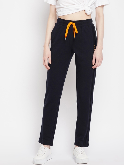 

Madame Women Navy Blue Solid Cotton Straight-Fit Track Pants