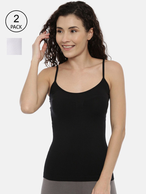 

GOLDSTROMS Women Black & White Pack Of 2 Solid Cotton Camisoles
