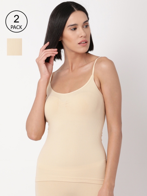 

GOLDSTROMS Women Pack Of 2 Beige Solid Cotton Camisoles