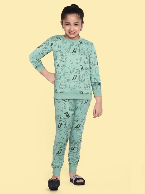 

GOJI Kids Green & Black Printed Winter Night Suit