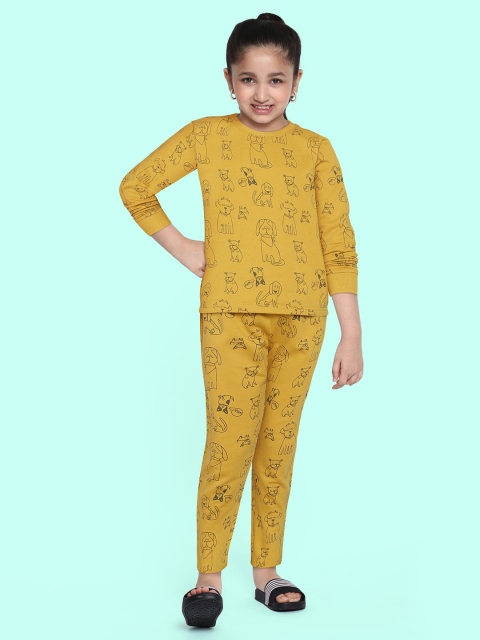 

GOJI Kids Mustard & Black Printed Winter Night Suit