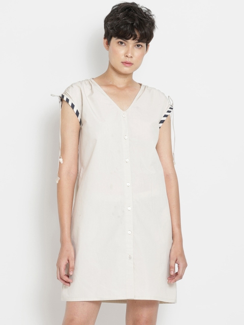 

SHAYE Beige A-Line Cotton Dress