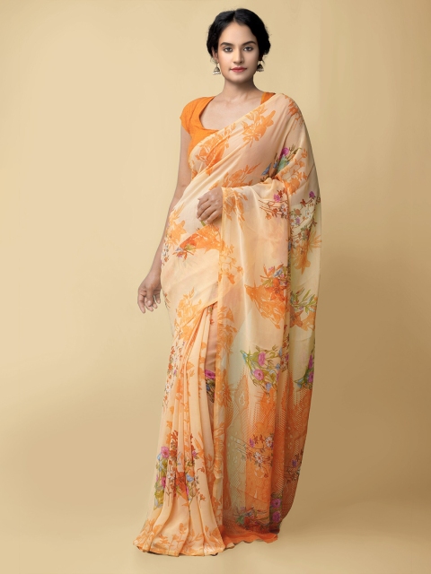 

Unnati Silks Women Orange & Beige Printed Georgette Saree