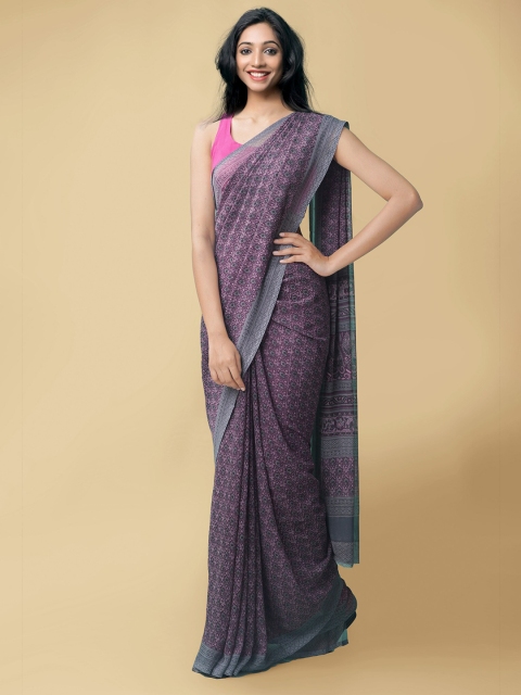 

Unnati Silks Purple & Grey Ethnic Motifs Printed Saree