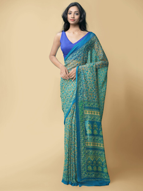 

Unnati Silks Women Green & Yellow Printed Georgette Saree