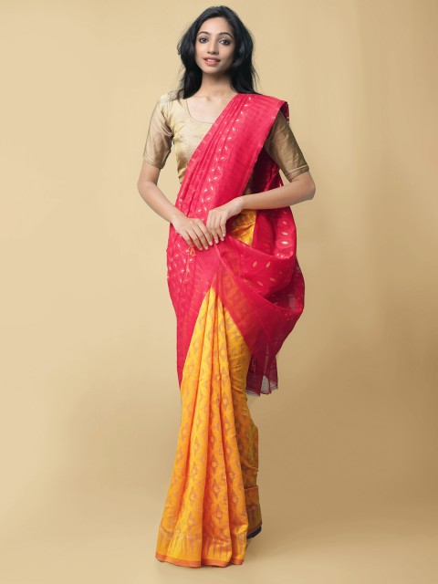 

Unnati Silks Women Red & Orange Dhaka Jamdhani Bengal Cotton Silk Saree
