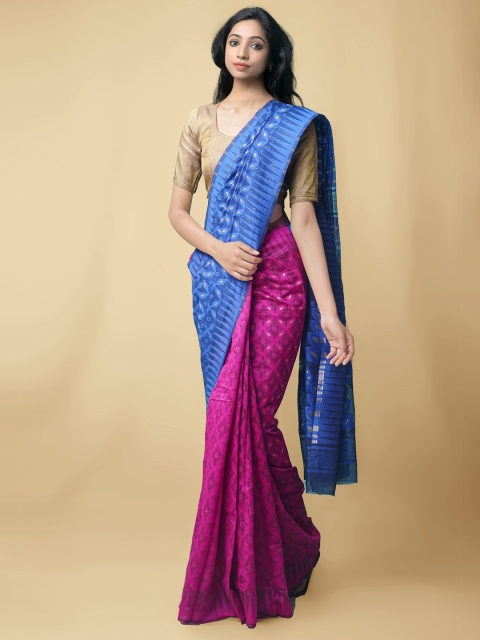 

Unnati Silks Women Blue & Magenta Dhaka Jamdhani Bengal Cotton Silk Saree
