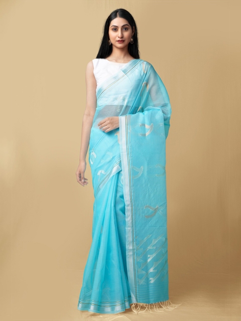 

Unnati Silks Women Blue & Silver-Toned Mysore Organza Saree