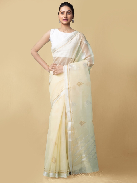 

Unnati Silks Beige & Gold-Toned Woven Design Zari Organza Mysore Silk Saree