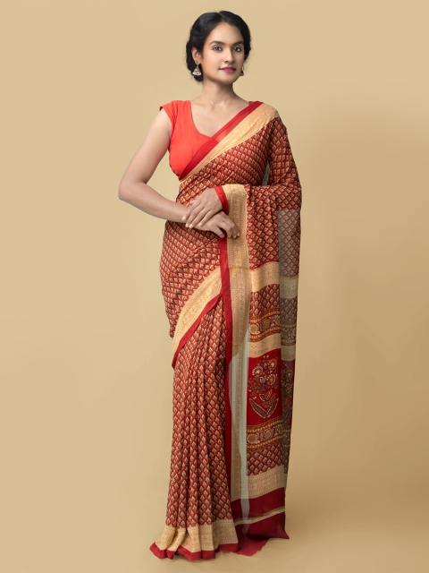

Unnati Silks Women Red Printed Georgette Saree