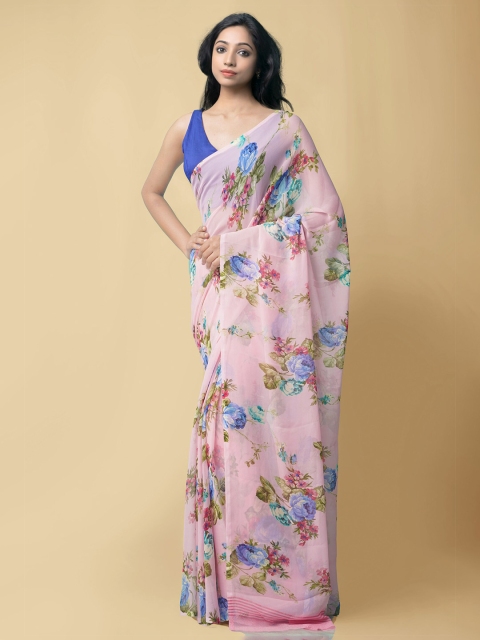 

Unnati Silks Women Pink & Green Printed Georgette Saree