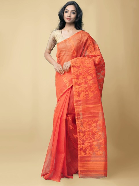 

Unnati Silks Women Red Pure Handloom Bengal Tant Cotton Sustainable Saree