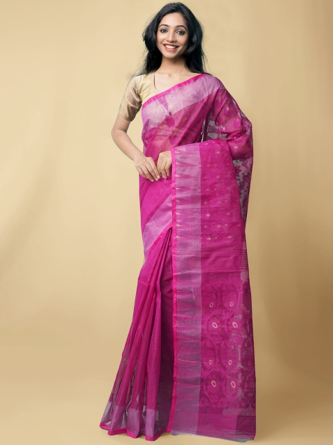 

Unnati Silks Purple Woven Design Pure Cotton Taant Saree