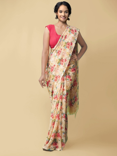 

Unnati Silks Women Brown & Red Printed Georgette Saree