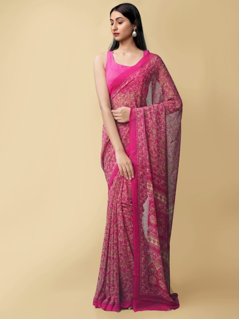 

Unnati Silks Pink & Green Floral Saree