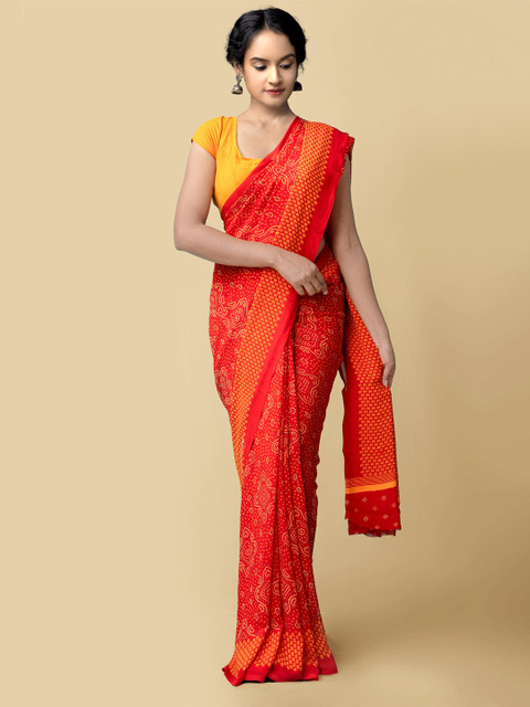 

Unnati Silks Women Red & Orange Printed Georgette Saree