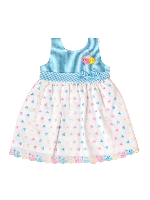 

Enfance Girls Blue Embroidered Fit & Flare Dress