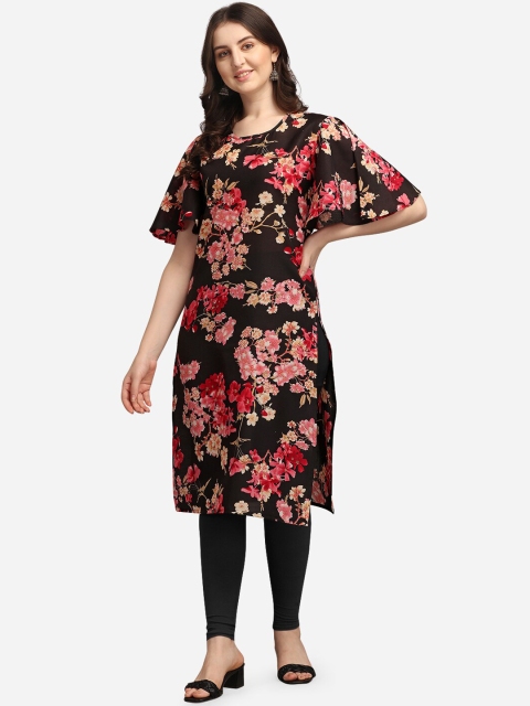 

Youthnic Women Black Floral Printed Flared Sleeves Kurta
