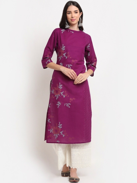 

ARITOS INDIA Women Purple Floral Printed Block Print Kurta