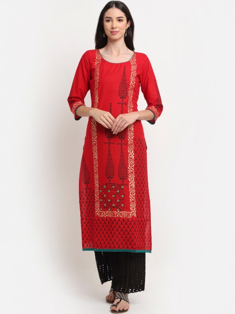 

ARITOS INDIA Women Red Ethnic Motifs Printed Block Print Handloom Cotton Kurta