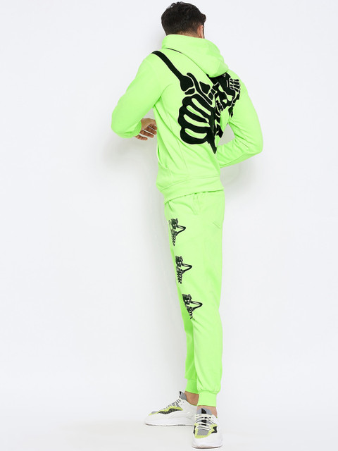 

FUGAZEE mEN Fluorescent Green Skeleton Print Oversized Tracksuit