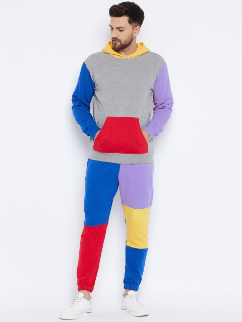 

FUGAZEE Men Multicoloured Colourblocked Pure Cotton Oversized Tracksuit, Multi