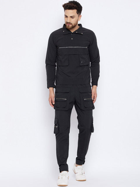

FUGAZEE Men Black Solid Slim-Fit Wind Cheater Tracksuit