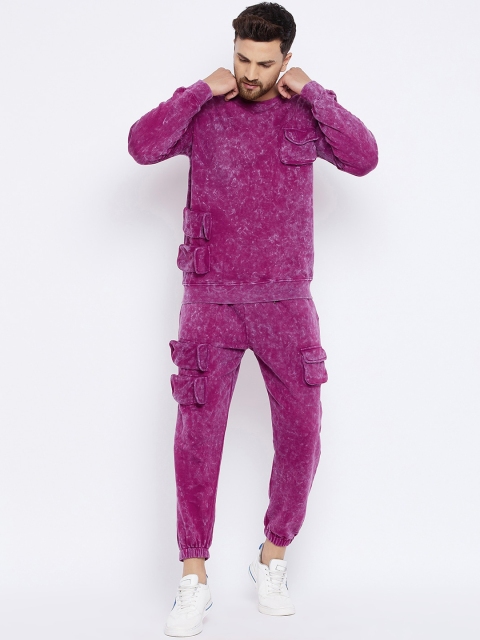 

FUGAZEE Men Magenta Washed Oversized Tracksuit