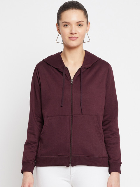 

FRENCH FLEXIOUS Women Burgundy Hooded Sweatshirt