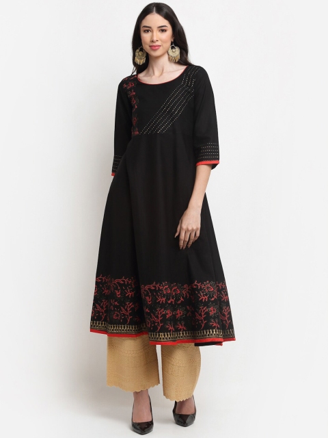 

ARITOS INDIA Women Black Block Print Anarkali Kurta