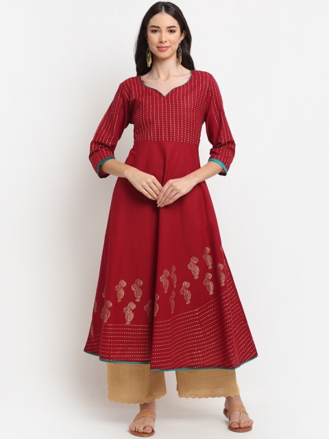 ARITOS INDIA Women Coffee Brown Printed Anarkali Kurta