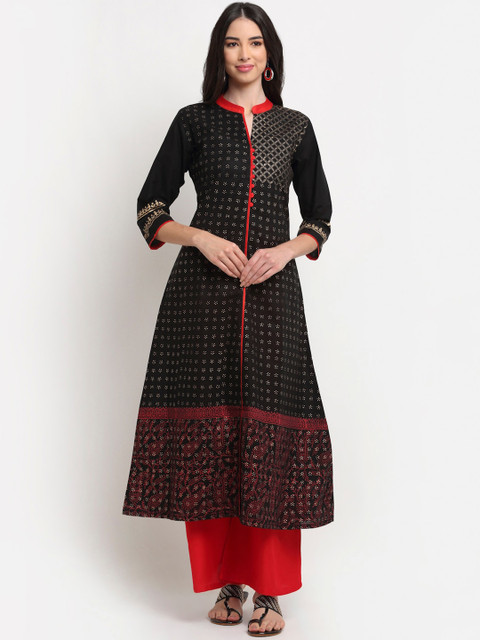 

ARITOS INDIA Women Black Ethnic Motifs Block Print Handloom Kurta
