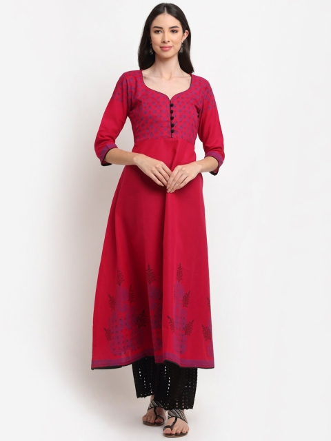 

ARITOS INDIA Women Magenta Ethnic Motifs Printed Block Print Anarkali Kurta