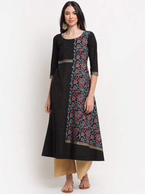 

ARITOS INDIA Women Black & Blue Ethnic Motifs Block Printed A-Line Kurta