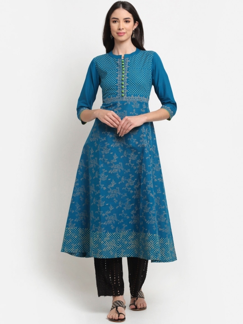 

ARITOS INDIA Women Teal Ethnic Motifs Printed Anarkali Kurta