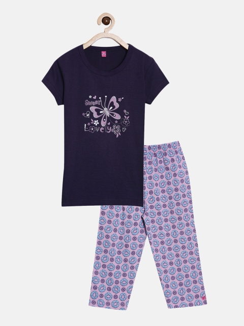 

A3A Girls Purple & Pink Printed Night suit