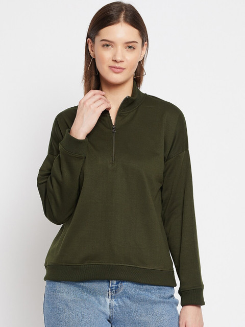 

FRENCH FLEXIOUS Women Olive Green Sweatshirt
