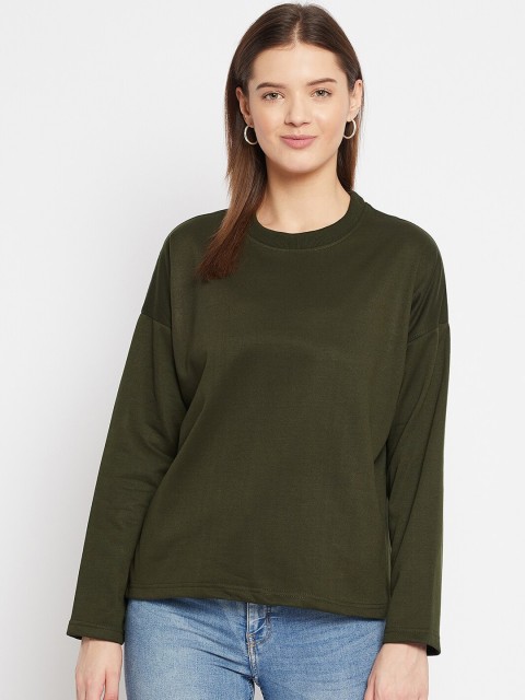

FRENCH FLEXIOUS Women Olive Green Sweatshirt