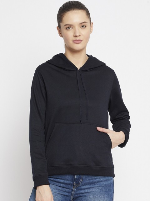 

FRENCH FLEXIOUS Women Navy Blue Hooded Pullover Sweatshirt