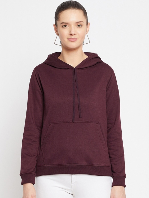 

FRENCH FLEXIOUS Women Burgundy Hooded Sweatshirt