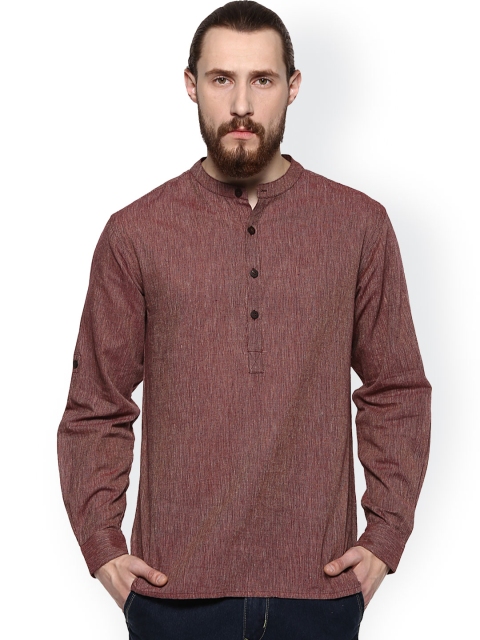 Prayyan Men Maroon Handloom Solid Straight Short Kurta available at myntra for Rs.714