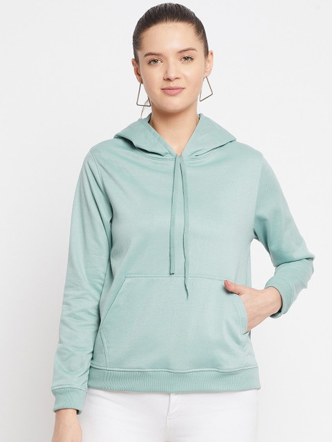 

FRENCH FLEXIOUS Women Sea Green Hooded Sweatshirt