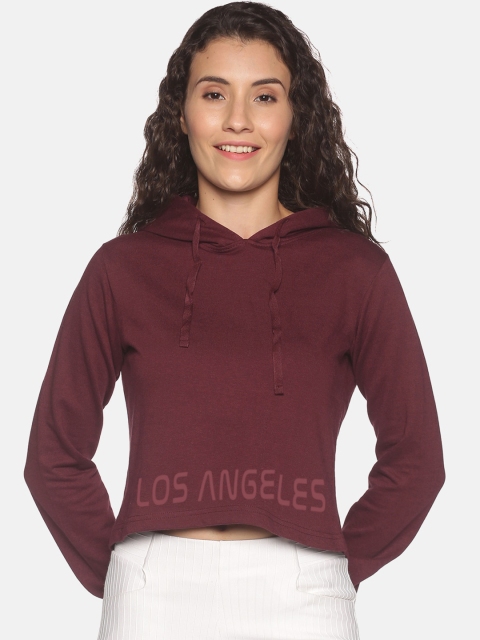 

BEVERLY BLUES Women Maroon Printed Hooded Sweatshirt
