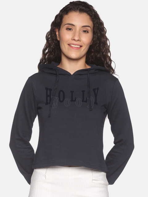 

BEVERLY BLUES Women Navy Blue Printed Hooded Sweatshirt