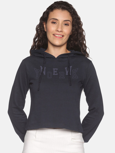 

BEVERLY BLUES Women Navy Blue Printed Hooded Sweatshirt