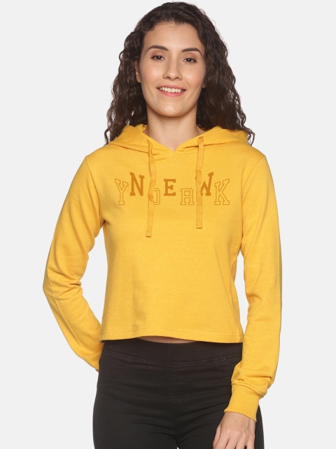 

BEVERLY BLUES Women Yellow Printed Hooded Sweatshirt