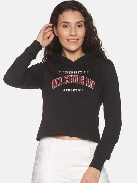 

BEVERLY BLUES Women Black Printed Hooded Sweatshirt