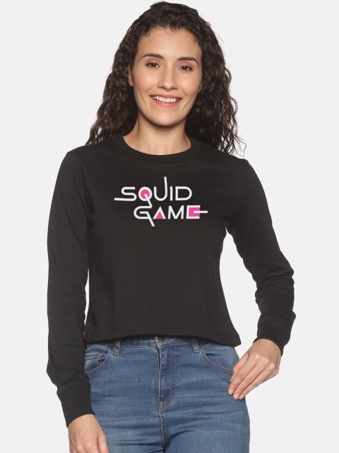 

BEVERLY BLUES Women Black Squid Game Printed Sweatshirt