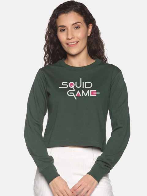 

BEVERLY BLUES Women Green & Grey Printed Cropped Sweatshirt